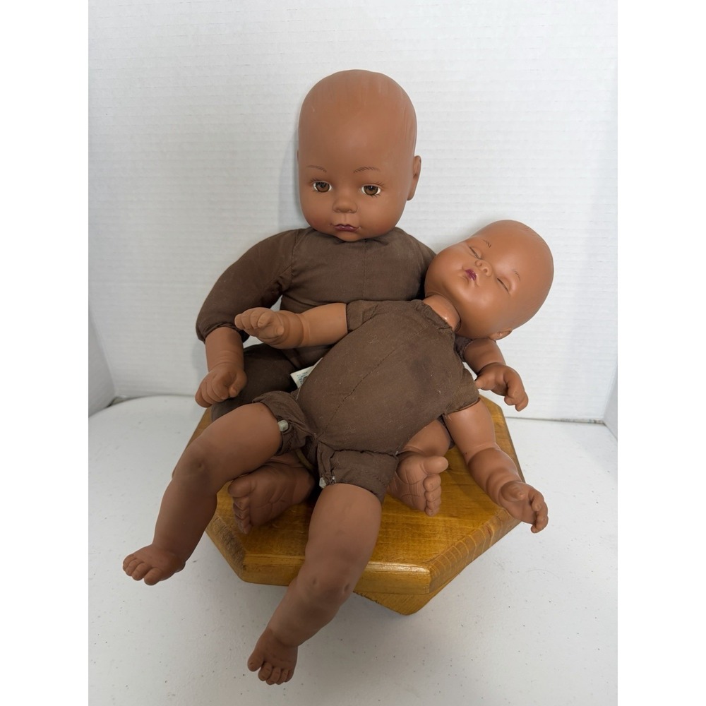 Vintage Cititoy Baby Doll Lot of 2 Brown Cloth Body Vinyl Dolls 1997 As Is